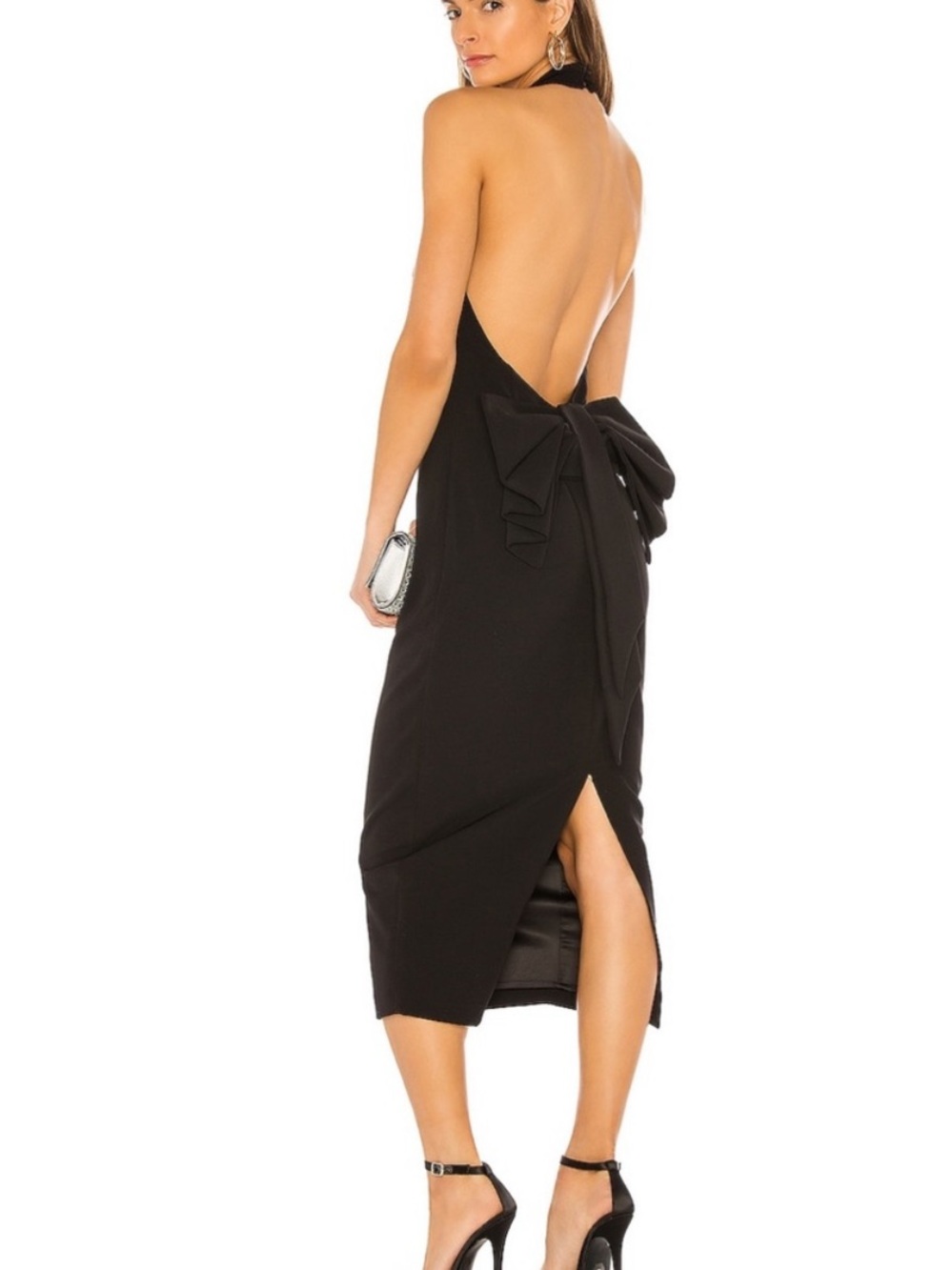 Bardot Black One-Shoulder Halter Midi Dress